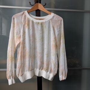 🐛Club Monaco Silk Sheer Watercolor Sweatshirt Top - XS